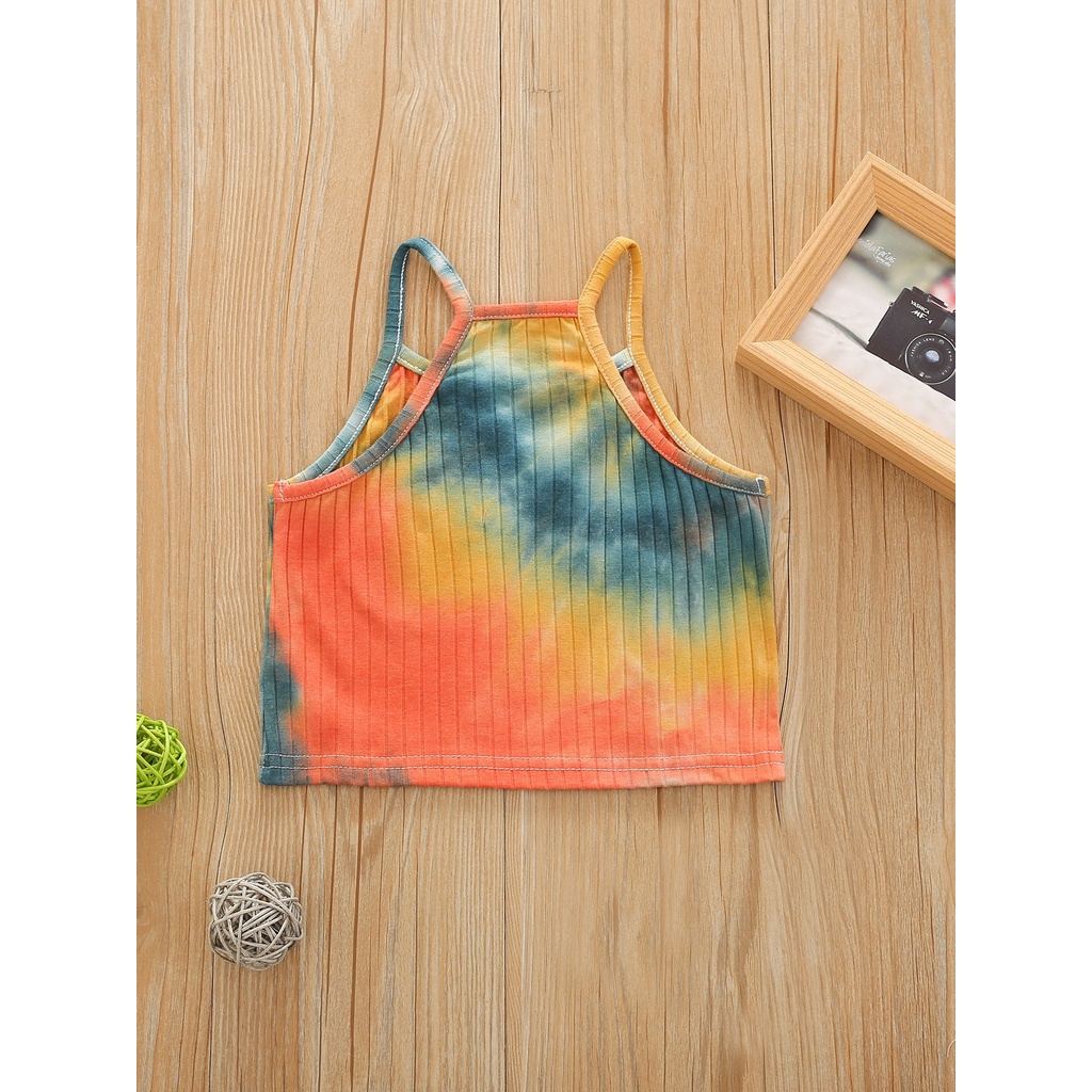 Áo Croptop Cổ Tròn Màu Nhuộm Thời Trang Mùa Hè Xinh Xắn Cho Bé Gái