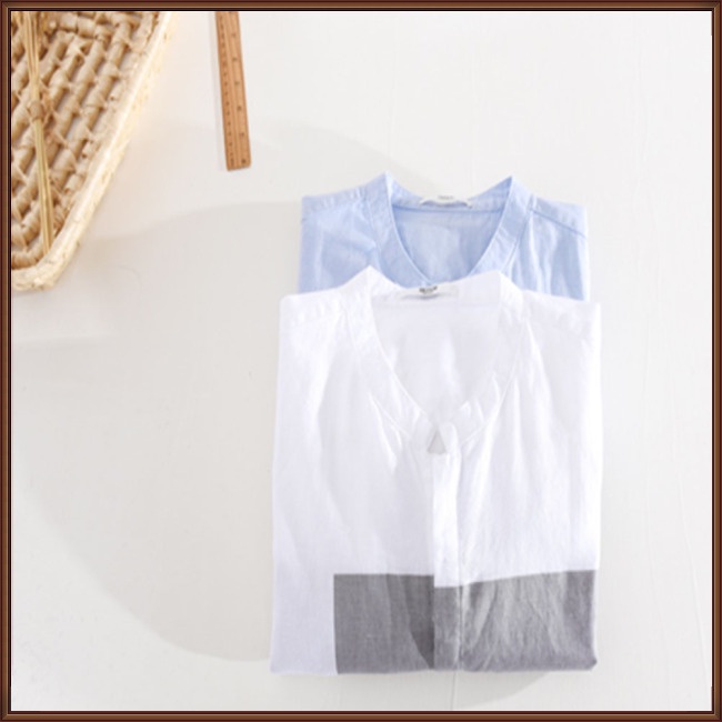 Áo Sơ Mi Cotton Lanh Tay Lửng Dáng Rộng Thời Trang Mùa Hè Cho Nam