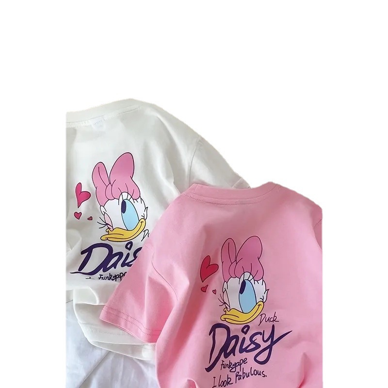 Áo thun bé gái 90-150cm Phiên bản Hàn Quốc Quần áo phong cách mới Bé gái Mùa hè Cotton nửa tay trẻ em Top Vịt Donald Phong cách hợp thời trang