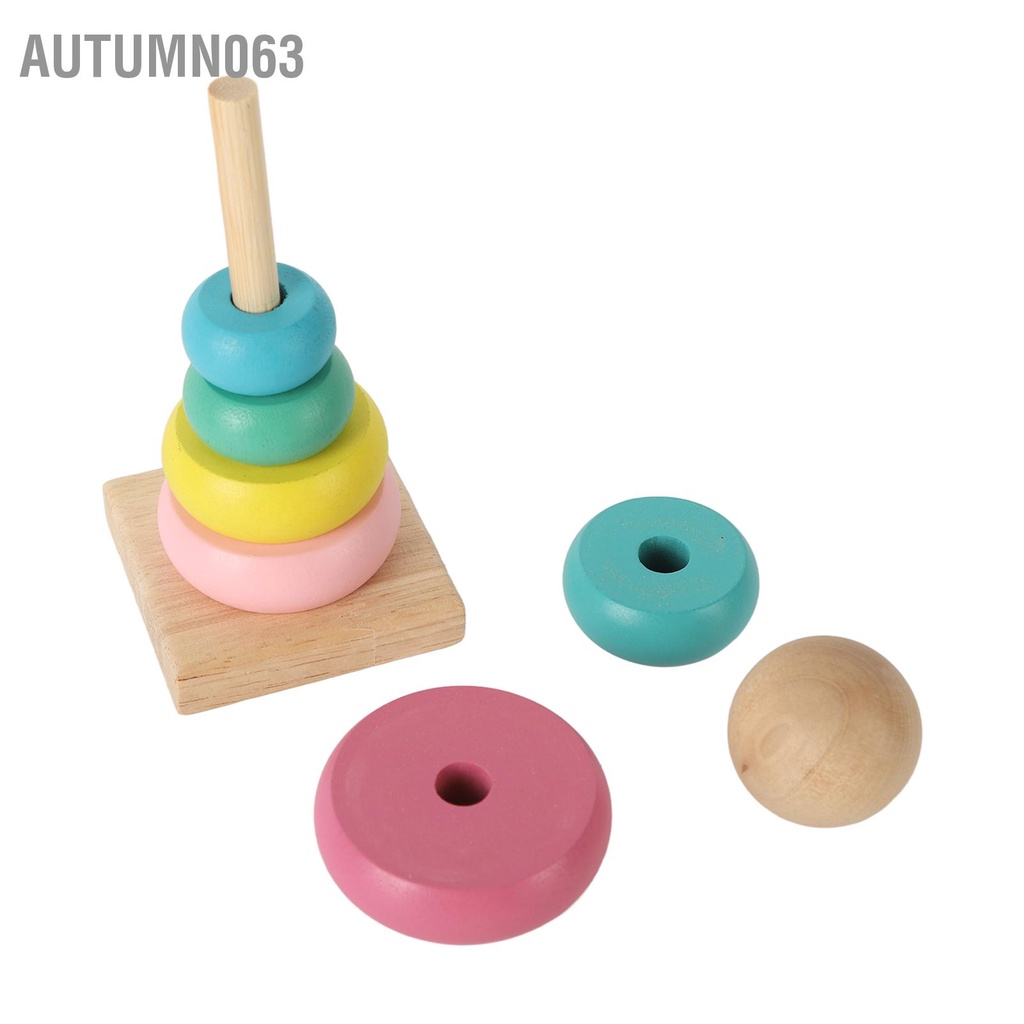 Autumn063 Đồ chơi vòng tròn xếp chồng bằng gỗ Giáo dục đầy màu sắc cho trẻ sơ sinh và mới biết đi