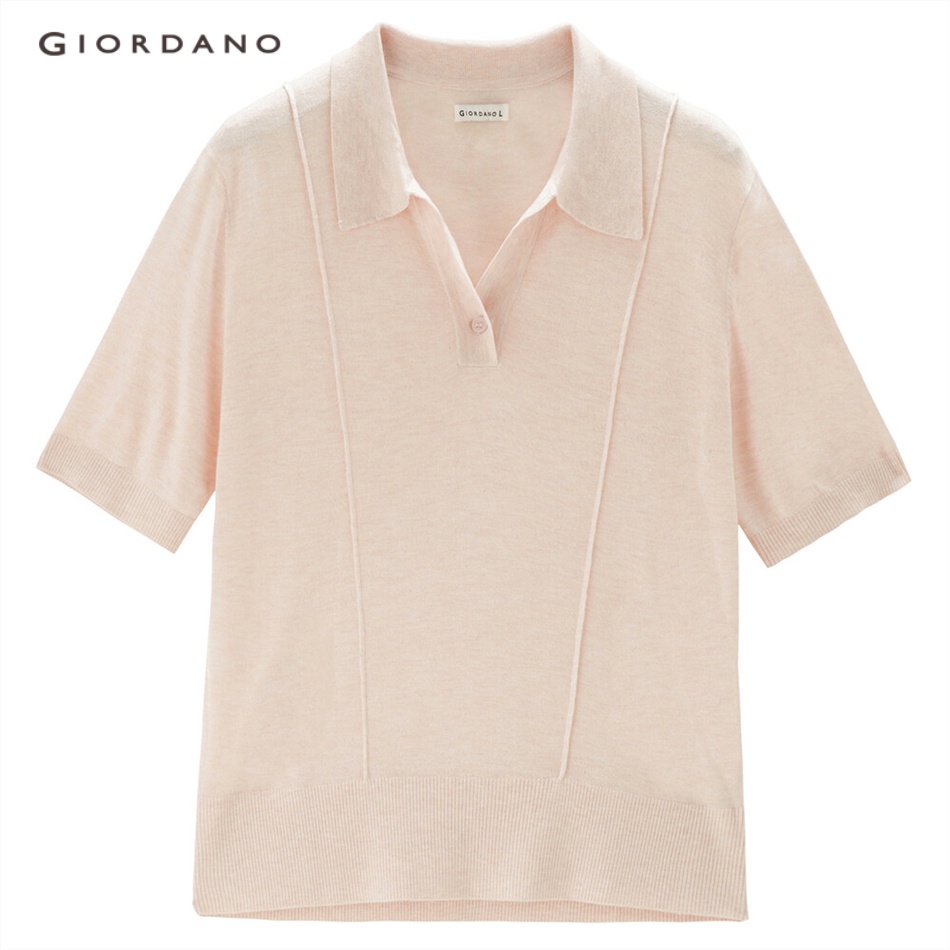 Áo kiểu GIORDANO 18353902 dệt kim nhẹ cổ chữ V viền may nổi dành cho nữ