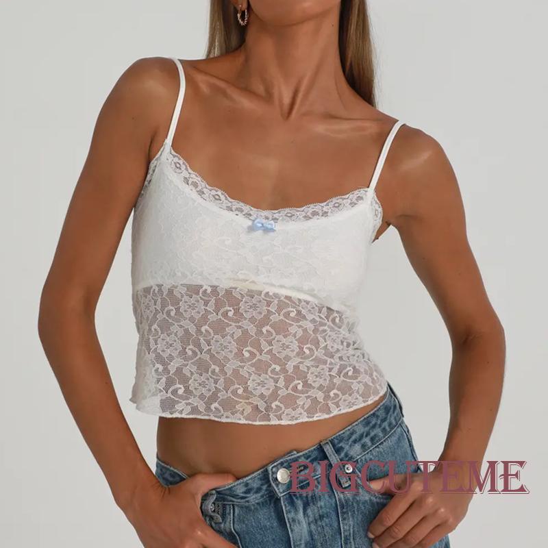 Áo Crop Top Ren Xuyên Thấu Phong Cách Harajuku Dễ Thương Dành Cho Nữ y2k