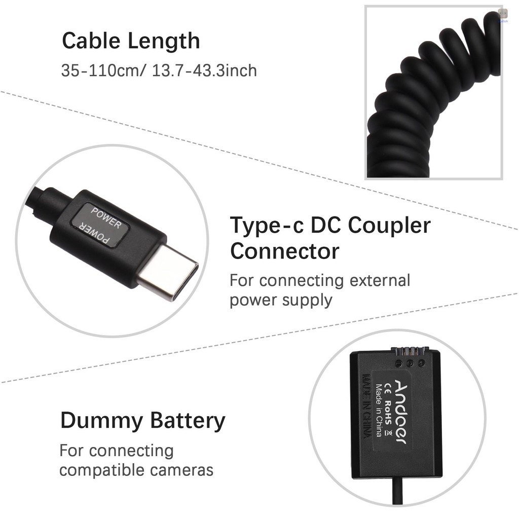 Đầu Nối Pin Andoer Type-C NP-FW50 20W PD Cho Pin A7S2 A7S A7 II R RII A7M2 A6000 A6300 A6500 A7000