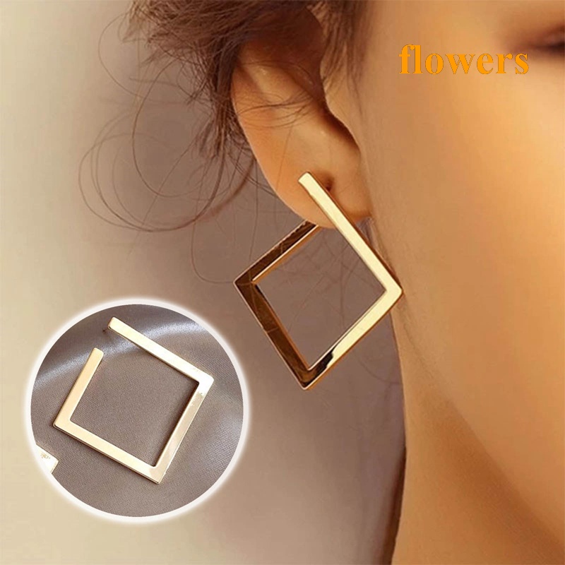 Bông Tai Vuông Treo Hoa Cho Nữ | Đôi Bông Tai Hình Vuông Mới Dành Cho Nữ | Bông Tai Hình Vuông Phong Cách Retro Thời Trang