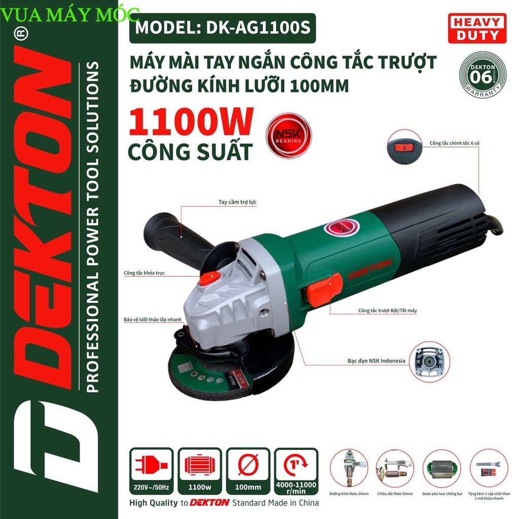 Máy mài góc cầm tay chỉnh tốc độ 1100W DEKTON DK-AG1100S vua máy móc