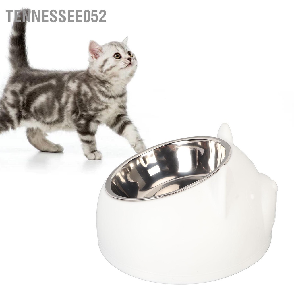 Tennessee052 Bát ăn cho mèo bằng thép không gỉ 304 Dung tích 200ml thú cưng có độ nghiêng cao chó Trắng