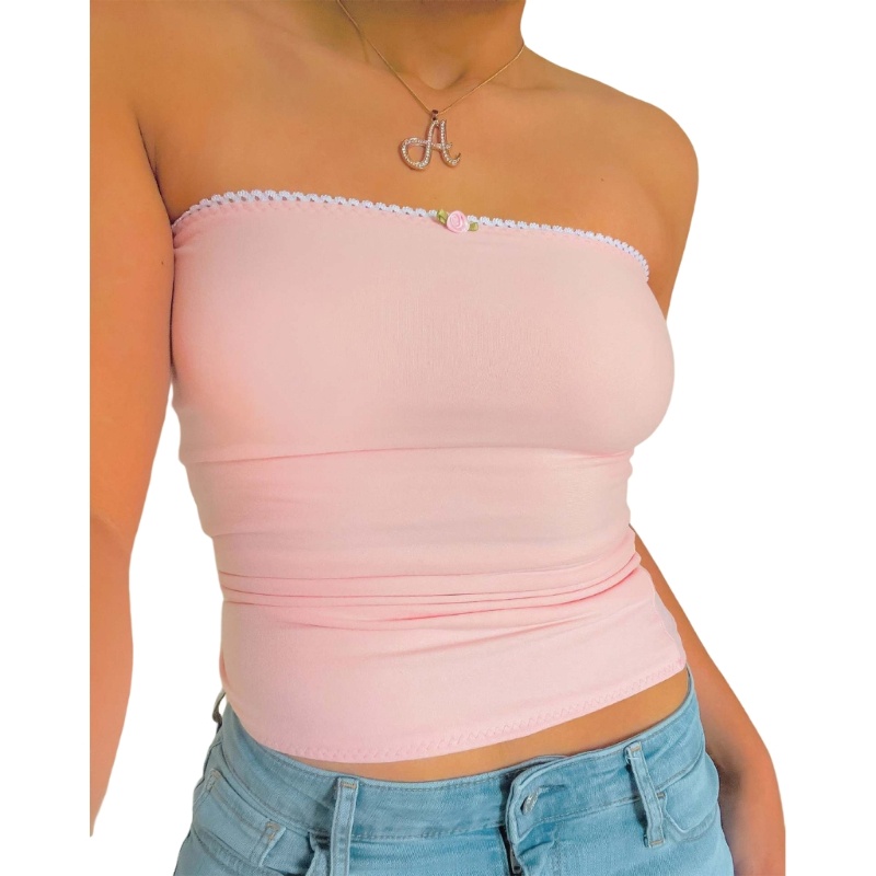 Áo Croptop Hai Dây Phối Ren Phong Cách Boho Thời Trang Quyến Rũ Cho Nữ Y2k