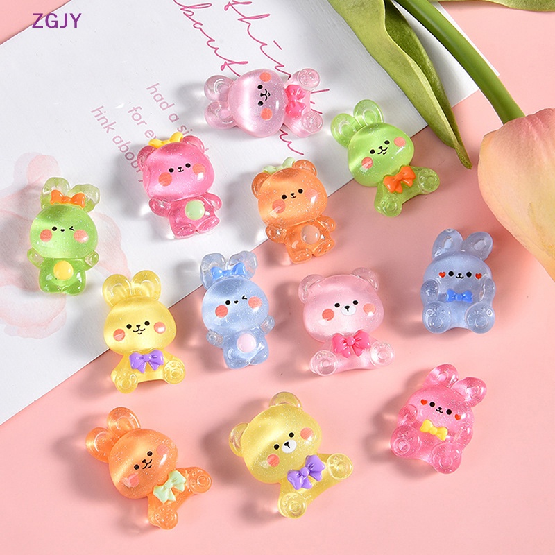 Set 10 Tượng Thỏ Gấu Hoạt Hình Đáng Yêu Trang Trí Scrapbook Mới