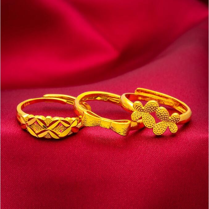 Nhẫn Mạ Vàng 24K Hình Bướm / Trái Tim / Vương Miện Tre / Vương Miện Thời Trang Cho Nữ