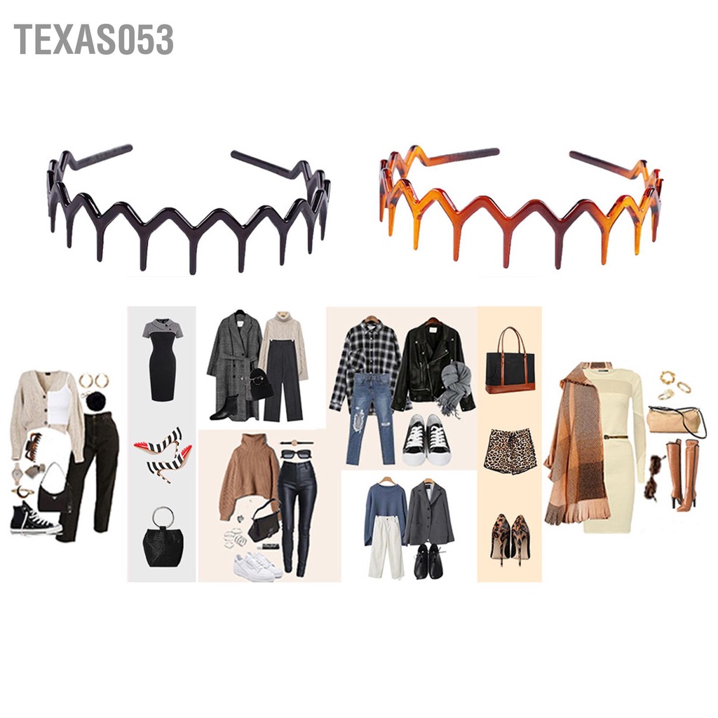 Texas053 2 Chiếc Zigzag Mũ Trùm Đầu Đen Nâu Nhựa Cá Mập Răng Chải Tóc Vòng