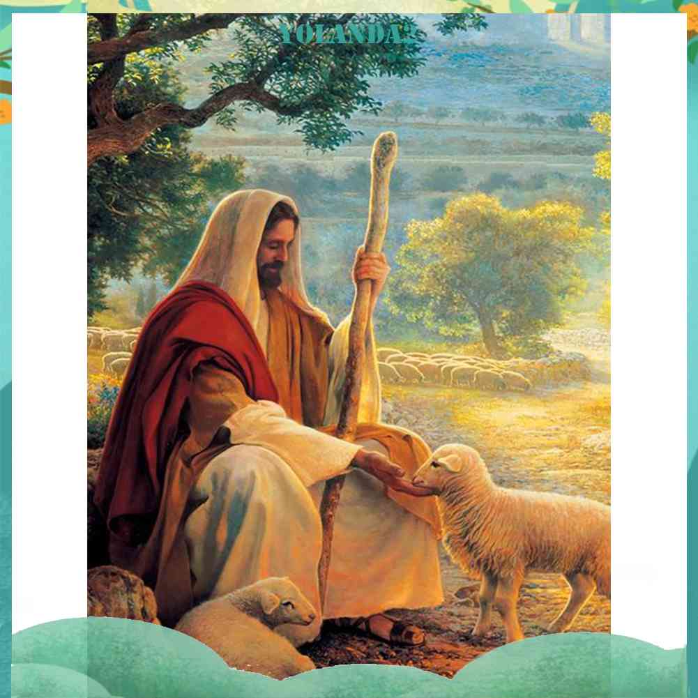 Tranh Đính Đá Kim Cương Toàn Bộ 5D DIY Hình Chúa Jesus Và Cừu