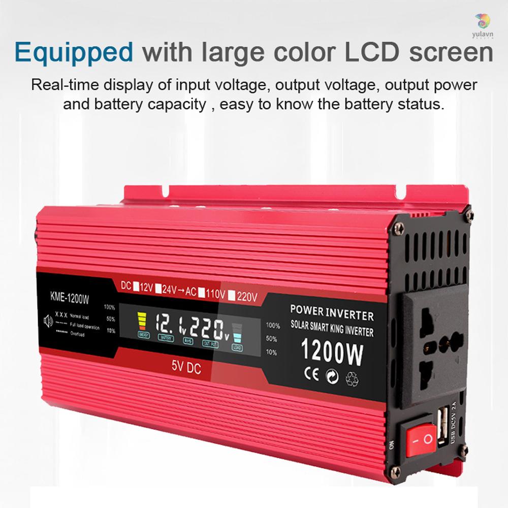 Bộ Chuyển Đổi Nguồn Điện 500W 12V Sang 110V AC Có Màn Hình LCD Cổng Sạc USB Cho Xe Hơi RV