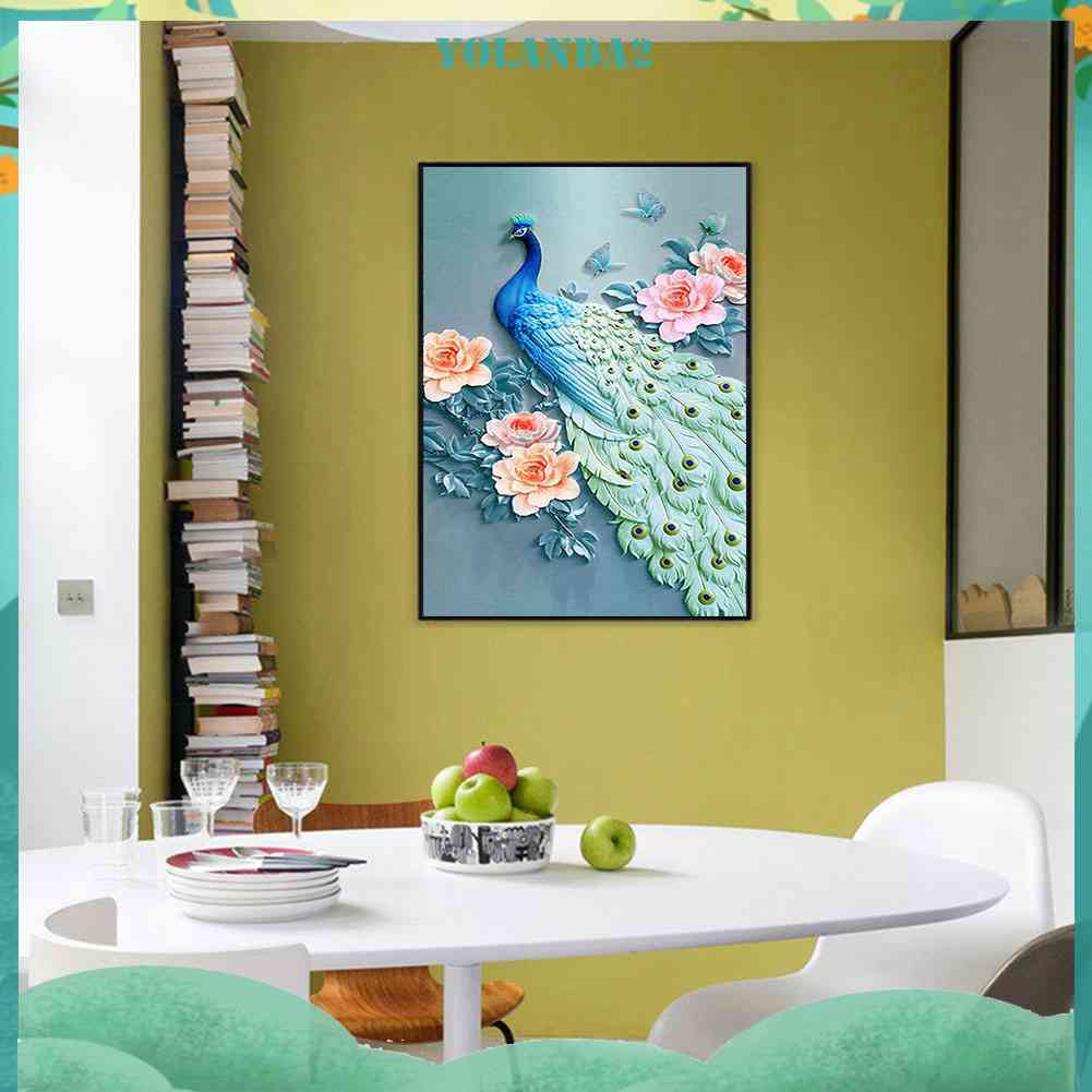 Tranh Thêu Chữ Thập Đính Đá Kim Cương Tròn Hình Vẽ Chim Đẹp