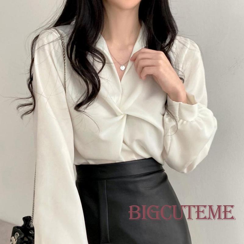 Áo Sơ Mi Tay Dài Dáng Rộng Màu Trơn Thắt Nút Phong Cách Đường Phố Cá Tính Cho Nữ