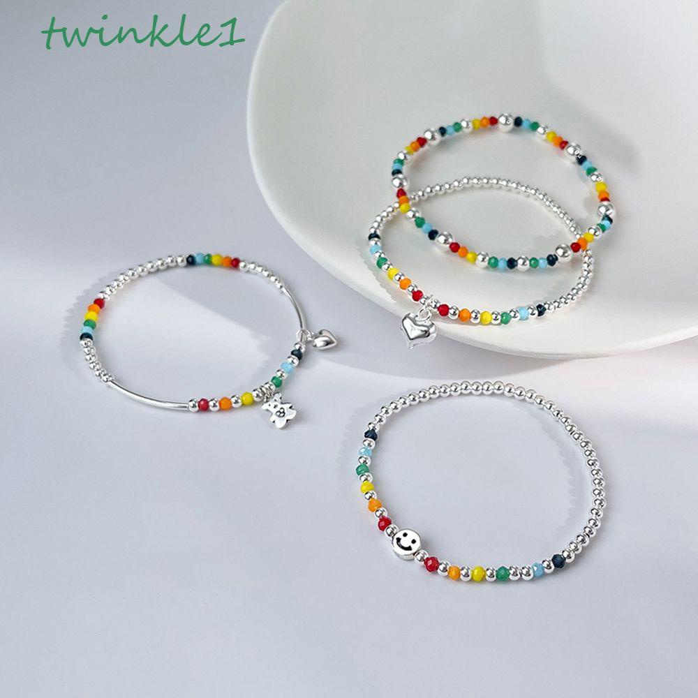 Vòng Tay Chuỗi Hạt Màu Cầu Vồng Họa Tiết Trái Tim Hoạt Hình Dễ Thương Cho Nữ