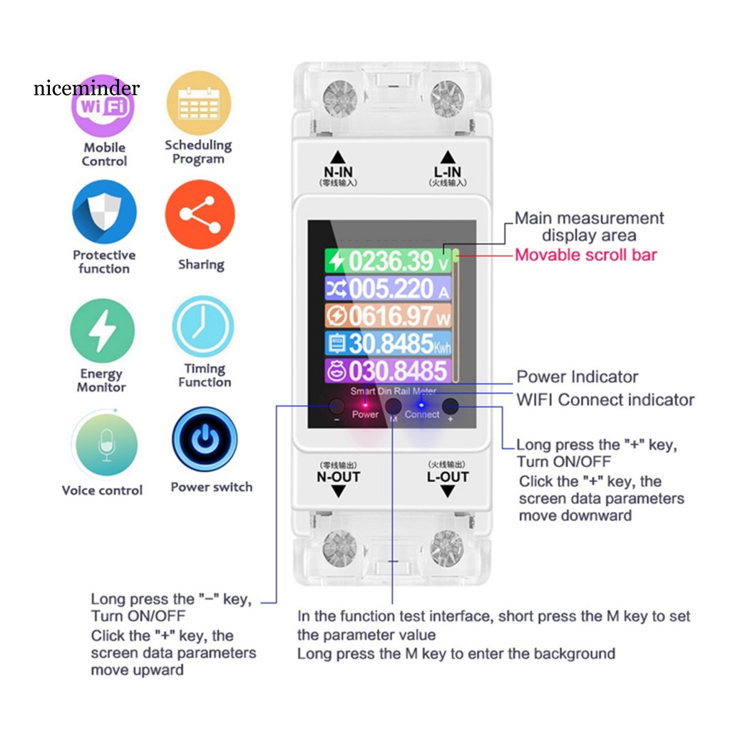 Thiết Bị Đo Năng Lượng Điện Tử NC 100A Chống Nhiễu Bảo Vệ Màn Hình Kỹ Thuật Số