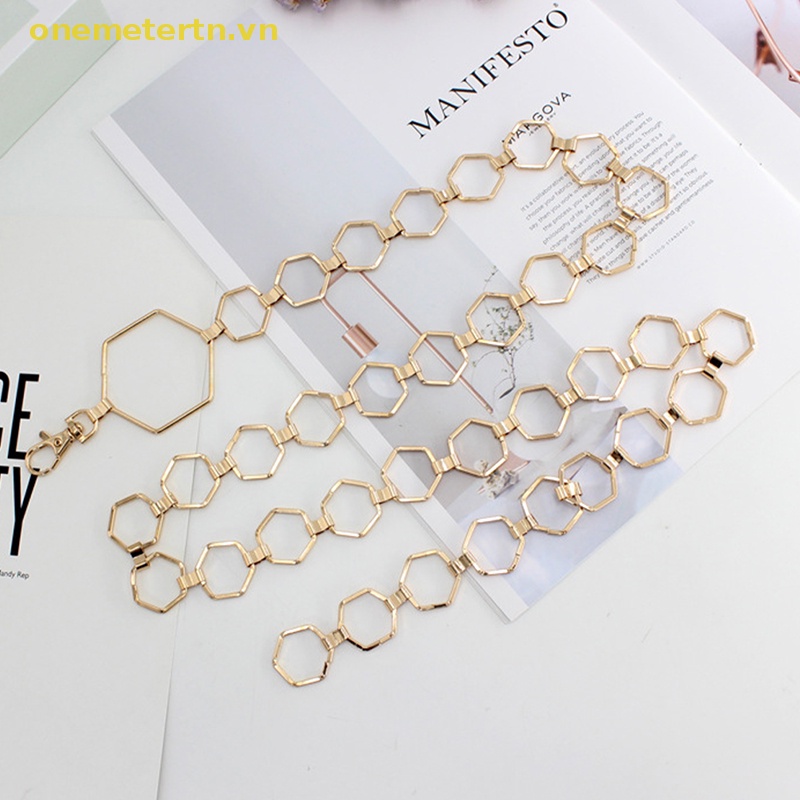 Thắt Lưng Hình Lục Giác Bằng Kim Loại Màu Vàng / Bạc Phong Cách Cổ Điển Cho Nữ