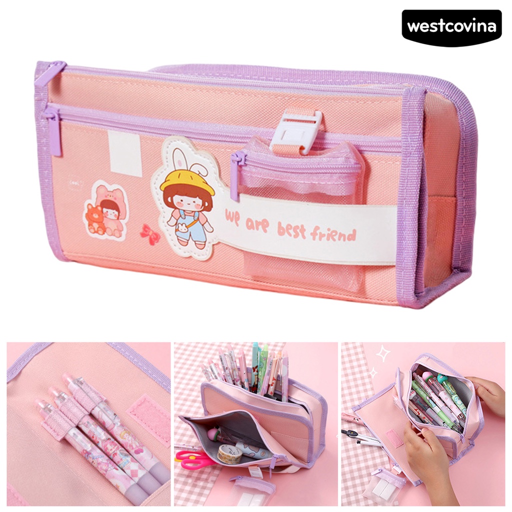 [COD]♪Túi Đựng Bút Chì Sức Chứa Lớn Thiết Kế Nhiều Ngăn Có Dây Kéo Chống Nước In Họa Tiết Hoạt Hình Cho Học Sinh