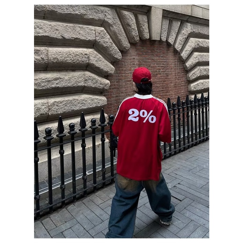 Áo Thun Tay Ngắn Cổ Chữ v Form Rộng Thêu Họa Tiết Phong Cách Retro Mỹ Cho Nam Nữ