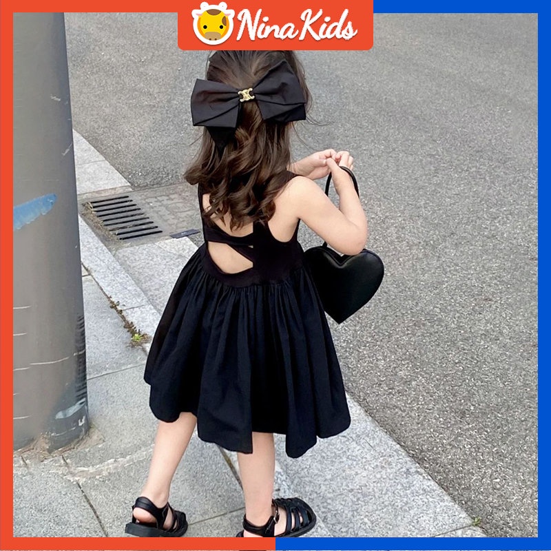 Đầm Dây Chéo Hở Lưng Phong Cách Âu Mỹ Cho Bé Gái 1-7 Tuổi