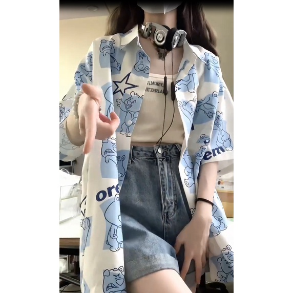 NRVP Áo Sơ Mi Nữ Oversized Vải Cotton Phong Cách Hàn Quốc Mới 2023