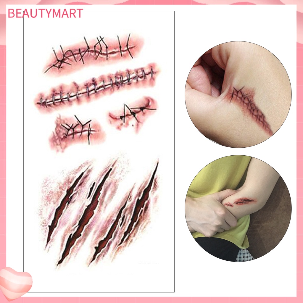 Hình Xăm Dán Tạm Thời Họa Tiết Vết Sẹo Thoáng Khí Lâu Trôi Trang Trí Tiệc Halloween