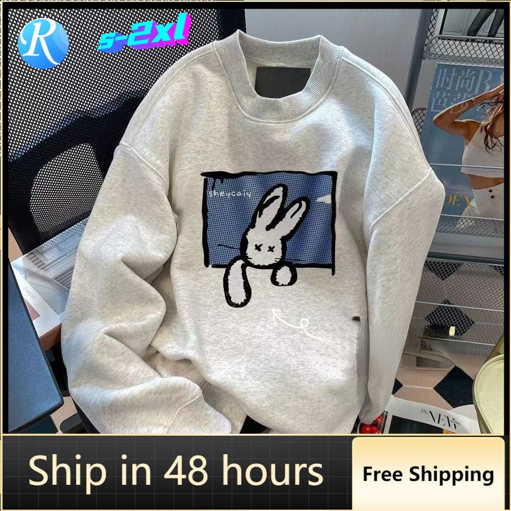 Áo Nỉ Cổ Tròn Dáng Rộng In Hình Thỏ Dễ Thương Thời Trang Xuân Thu Cho Bạn Gái