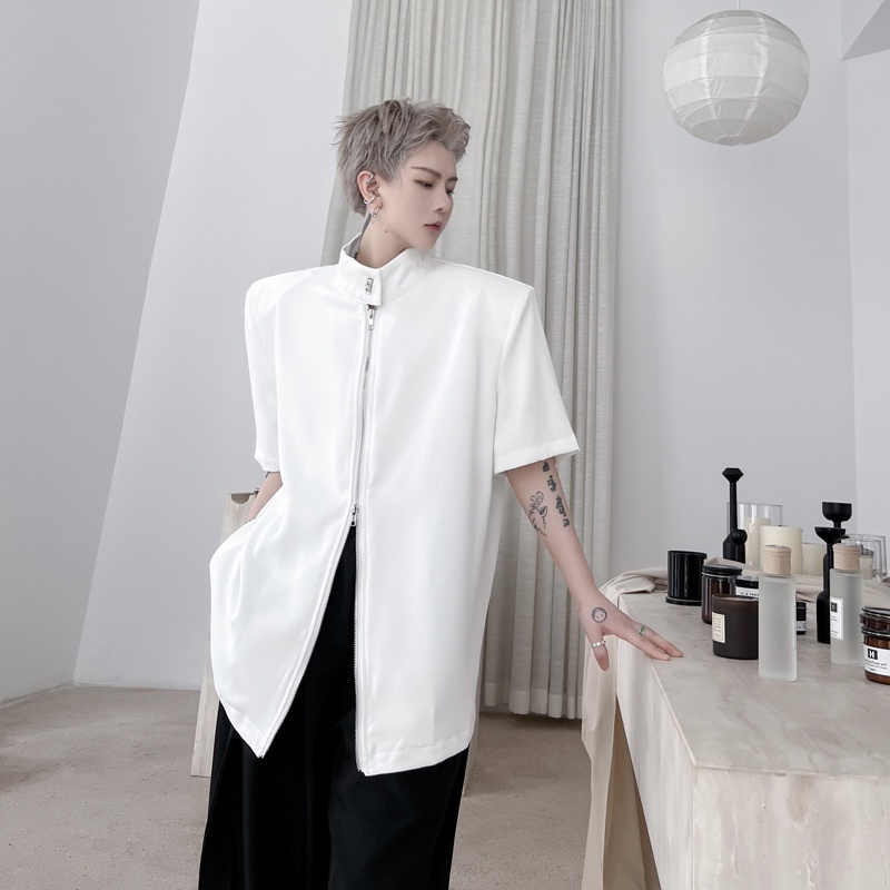 Áo Sơ Mi Tay Ngắn Phối Khóa Kéo Đôi Phong Cách Hàn Quốc Thời Trang Cho Nam