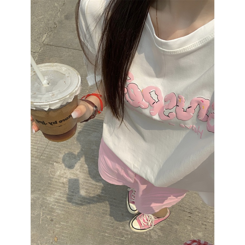 Áo Thun Dáng Rộng In Chữ Phong Cách Cổ Điển Thời Trang Mùa Hè Xinh Xắn