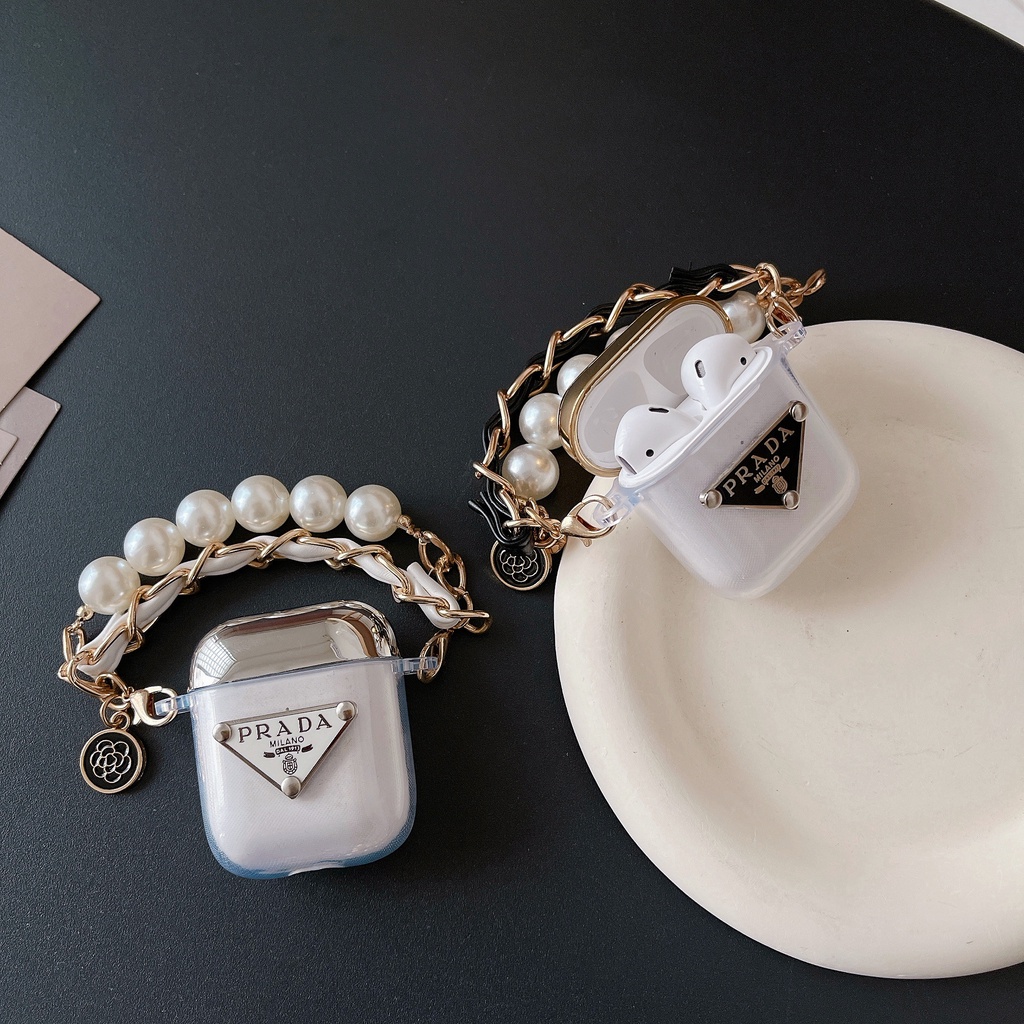 Vỏ Bảo Vệ Hộp Sạc Tai Nghe AirPods 1 / 2 / 3 Pro2 2022 Bluetooth Không Dây Bằng tpu Mềm Trong Suốt Chống Trầy Hình Tam Giác Màu Trắng Đen 3D Thời Trang