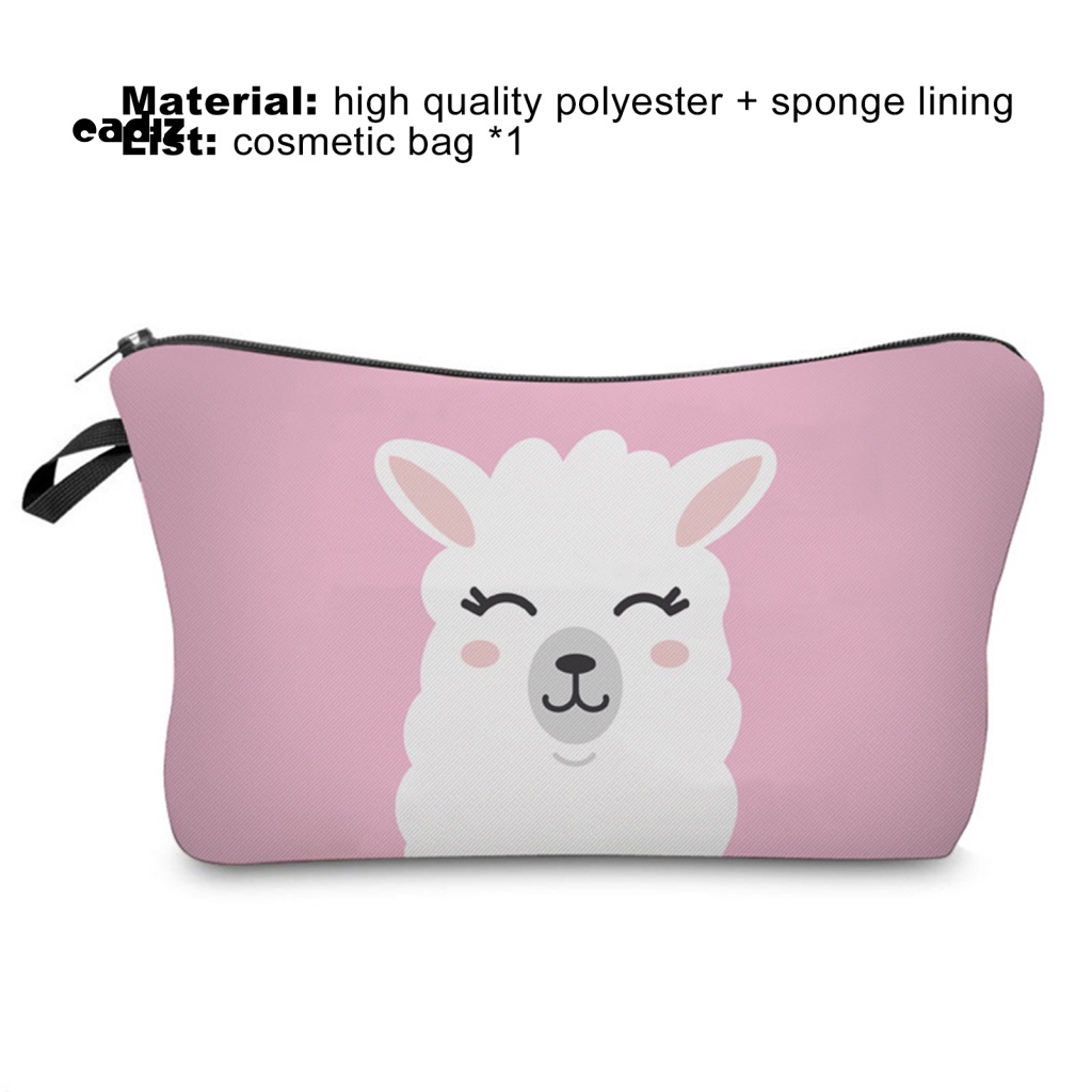 Túi Đựng Mỹ Phẩm Chống Thấm Nước Màu Trơn Có Khóa Kéo In Họa Tiết Lạc Đà Alpaca Thời Trang Cho Nữ