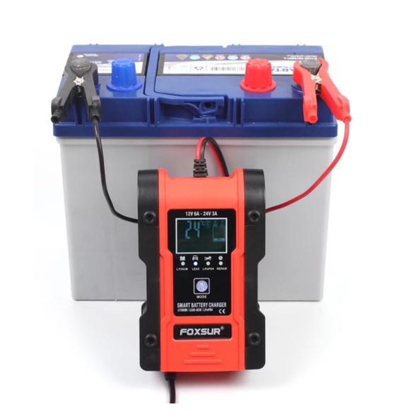 Sạc bình acquy 12V_24V_FOXSURE-Sạc Pin Lithium 12.6V_Pin LiFePO4 Lithium sắt phốt phát, sạc ô tô và xe máy có khử sunfat