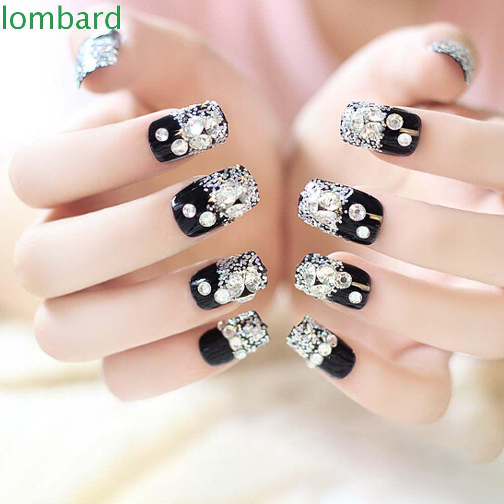 Móng Tay Giả Màu Trắng Đen Dạng Nhấn Thời Trang Cho Nữ