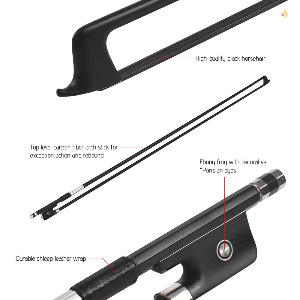 Gậy Đàn Violin 4 / 4 Bằng Sợi Carbon Lông Ngựa Đen Hình Tròn Cân Bằng Tốt