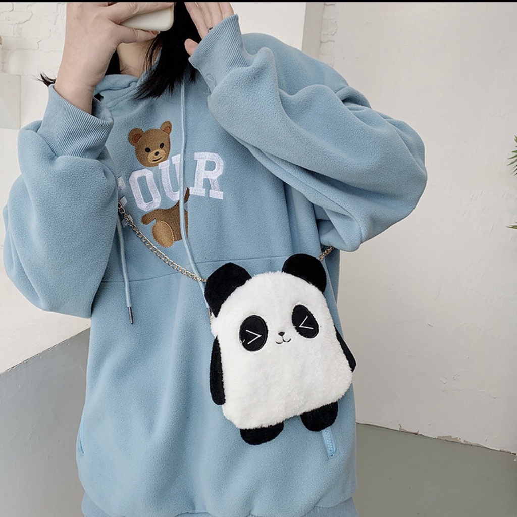 Túi Đeo Chéo Gấu Nhồi Bông Hình Gấu Trúc Dễ Thương Dây Xích