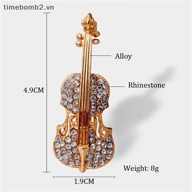 Ghim Cài Áo Mạ Vàng / Bạc Hình Đàn Violin Đính Đá Pha Lê Thời Trang