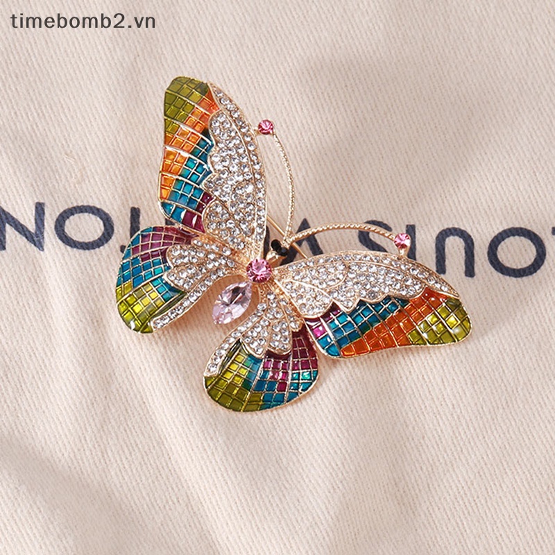 {Timebomb} Trâm Cài Áo Hình Bướm Tráng Men Đính Đá Cho Nữ.