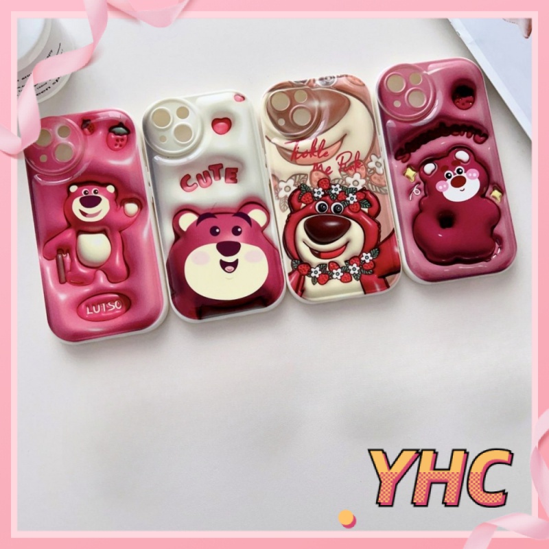 Ốp Lưng iPhone Hoạt hình gấu dâu tây 3D cảm giác thị giác bong bóng chống rơi Silicone vỏ mềm Cho Iphone 6 / 6S / 6splus / se / 7 / 7plus / 8 / 8plus / X / xs / xsmax / 11 / 12 / 13 / 14 / Plus / pro / pro max-5075