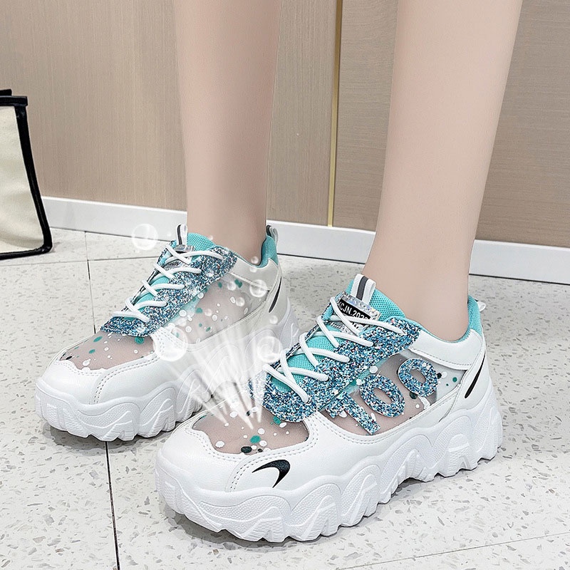 Giày Thể Thao Phối Lưới Thoáng Khí Tăng Chiều Cao Thời Trang Mùa Hè Cho Nữ
