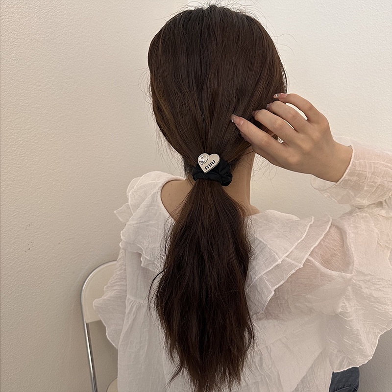 Dây Cột Tóc Cao Su Co Giãn Đính Đá Kim Loại Màu Trắng Đen Phong Cách Sang Trọng Dành Cho Nữ