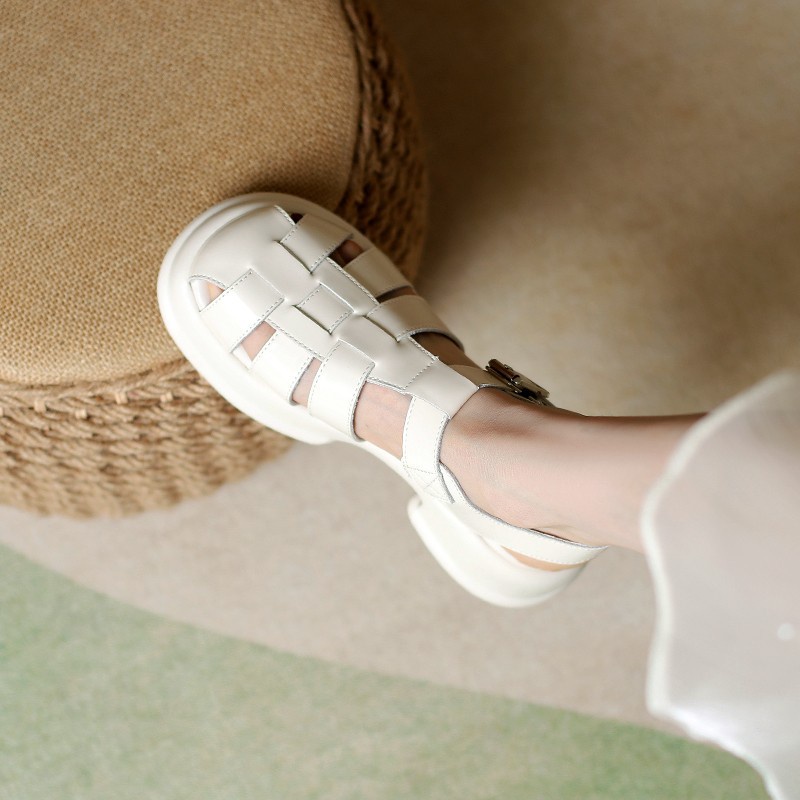 Duoya Tóc Thẳng ~ [Hàng Có Sẵn] Giày Sandal Đế Dày Mềm Mại Bằng Da Mềm Đế Thô Tăng Chiều Cao Thời Trang Cho Nữ Size Nhỏ Miễn Phí Vận Chuyển