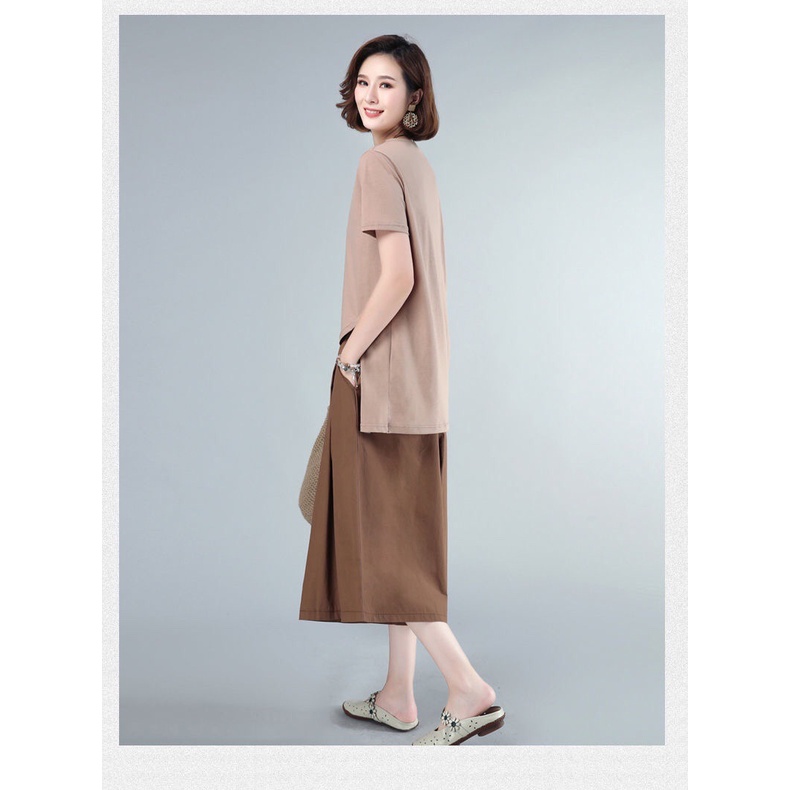 Quần Dài Đến Đầu Gối Dáng Rộng Bằng Vải Cotton Lanh Thoáng Khí Lưng Thun Co Giãn Phong Cách Hàn Quốc Thời Trang Mù