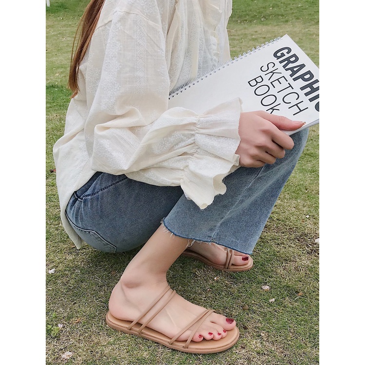 Duoya Dép Sandal Hai Lớp Đế Phẳng Phong Cách Roman Hàn Quốc Đơn Giản Thích Hợp Đi Biển