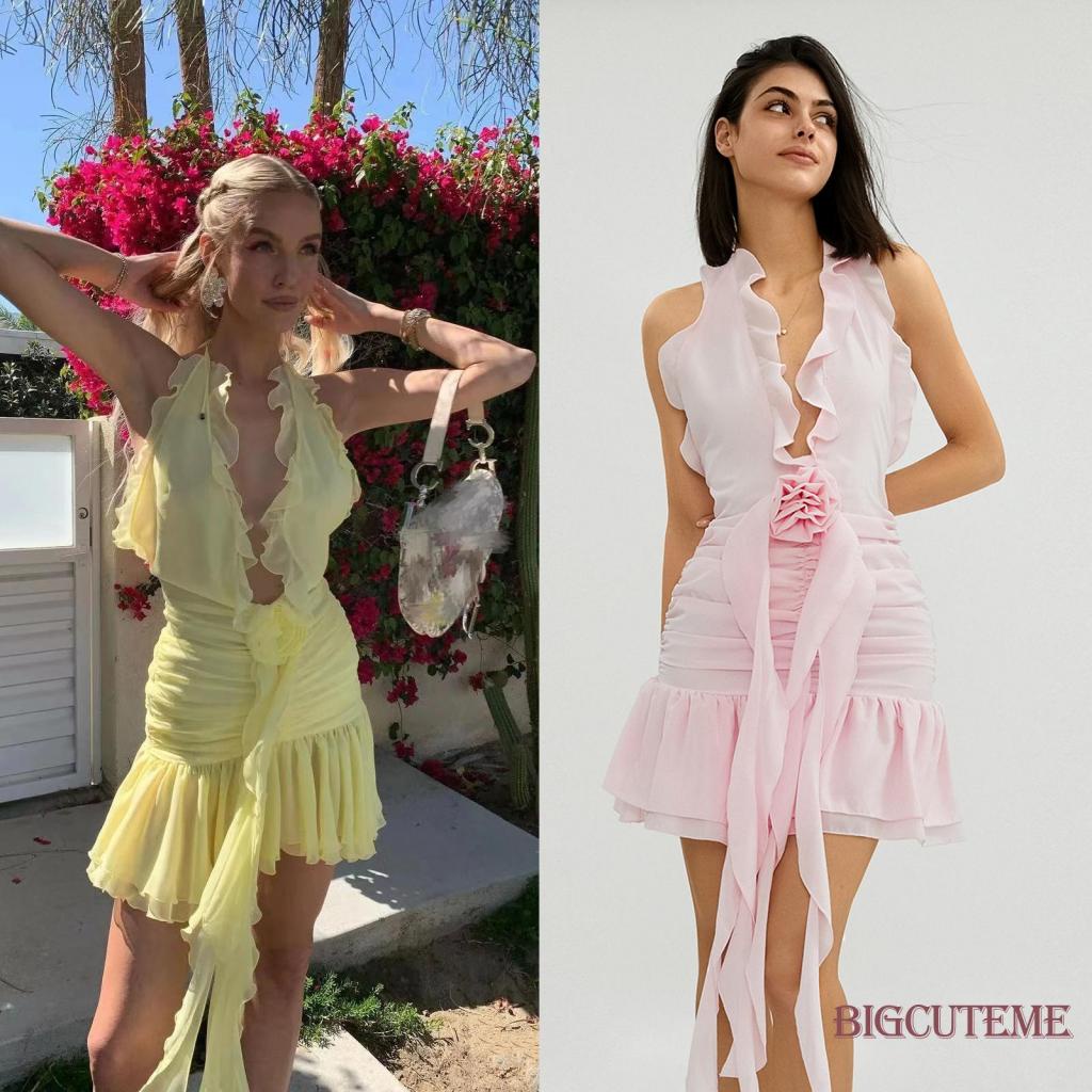 Đầm Hai Dây Mùa Hè Ôm Dáng In Hoa Có Tua Rua Cho Nữ