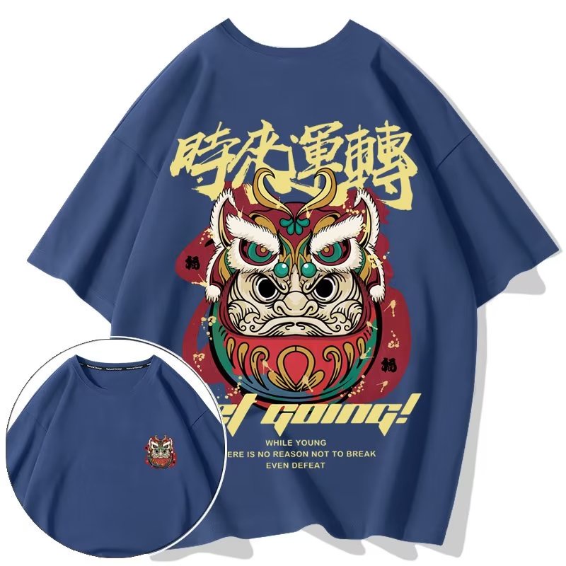 Có size lớn M-8xl Áo thun unisex nam nữ form rộng tay lỡ phông Cotton In Họa Tiết Sư Tử Hoạt Hình Phong Cách Trung Hoa Thời Trang Cho Nam