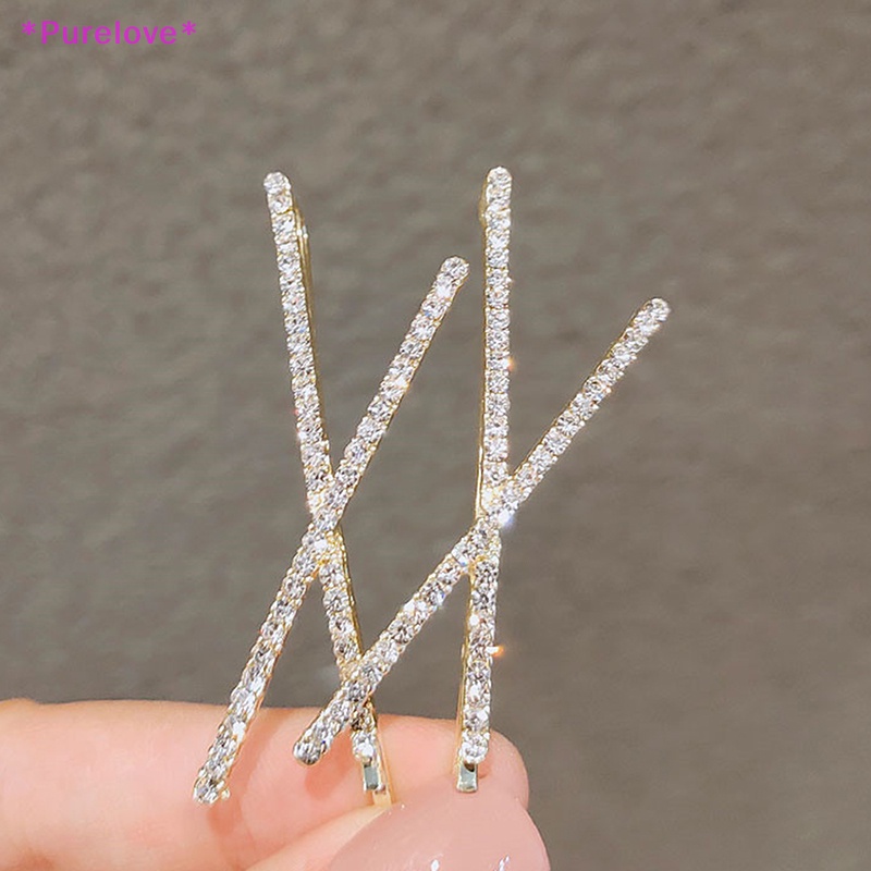 Set 2 Kẹp Tóc Đính Đá Pha Lê Thiết Kế Đơn Giản Thời Trang Mới