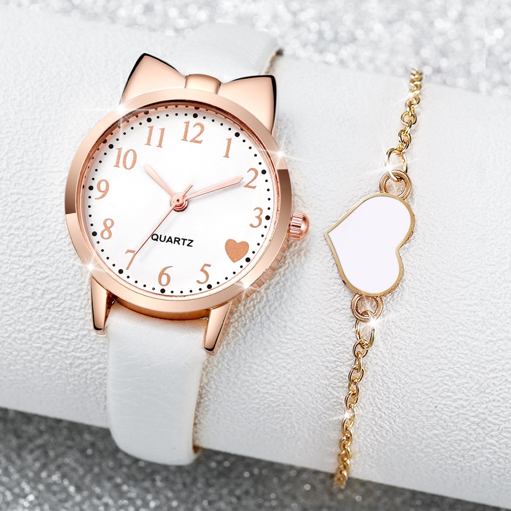 Đồng Hồ Đeo Tay Dây Da Mặt Trái Tim Thời Trang Dành Cho Nữ