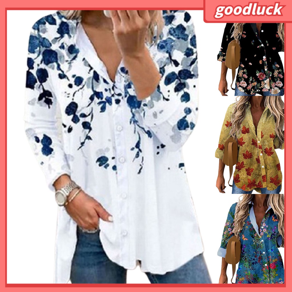Áo Sơ Mi Tay Dài Cổ Bẻ Cài Nút In Họa Tiết Hoa Ngọt Ngào Thời Trang Xuân Thu Cho Nữ
