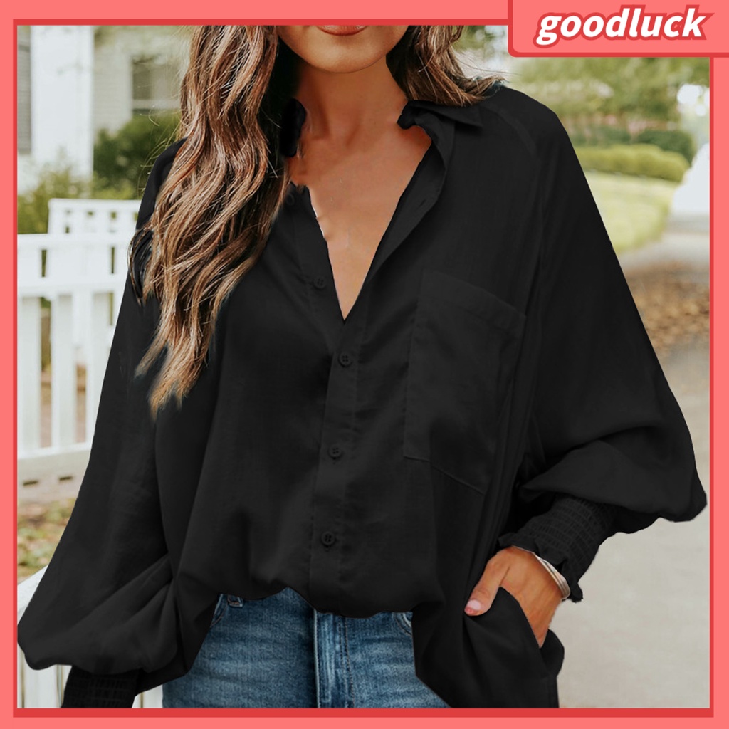 [ULK] Áo Sơ Mi Tay Phồng Màu Trơn Thanh Lịch Ôm Dáng Vừa Vặn Đường Phố Cho Nữ