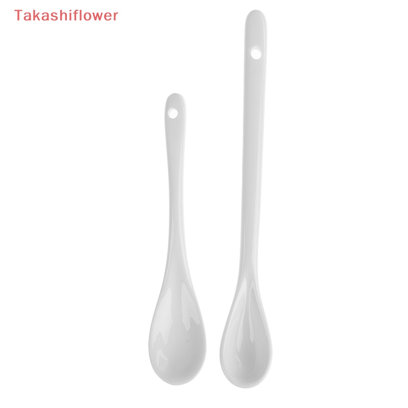 Muỗng Cà Phê / Trà / Món Tráng Miệng Bằng Sứ Tay Cầm Dài Màu Trắng